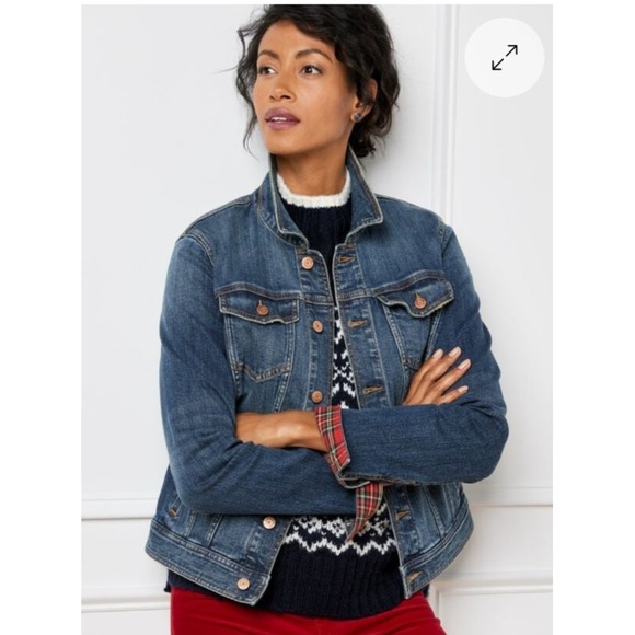 Talbots Tartan Lined Jean Jacket Judy Wash L Preppy Quiet Luxury Coastal - Picture 3 of 12